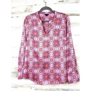 Talbots Womens S Pink Boho Geometric Tunic Pullover Lightweight Blouse Top